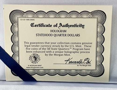 COA - HOLOGRAM STATEHOOD QUARTER DOLLARS BY MORGAN MINT - HIGHLY COLLECTIBLE - IN ORIGINAL BOX